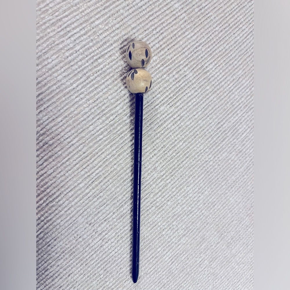 Black Hair Stick with Wooden Beads